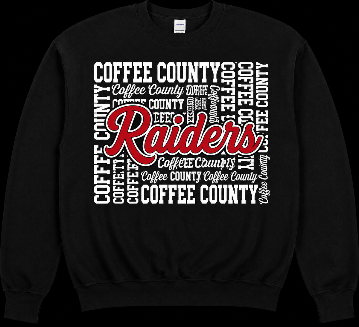 Coffee County Raiders Team Typography black apparel