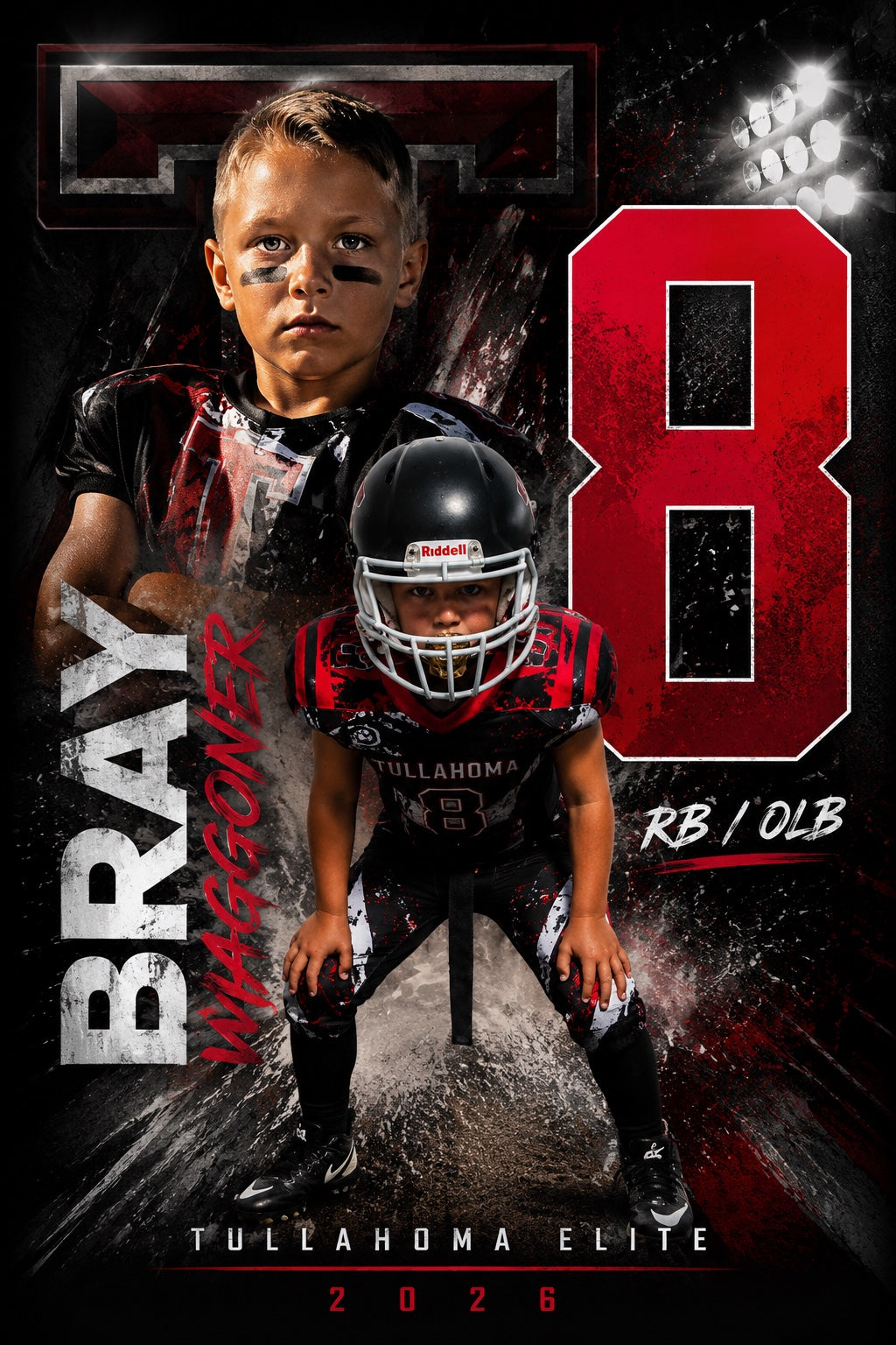 Custom 4 by 6 youth football player print sample