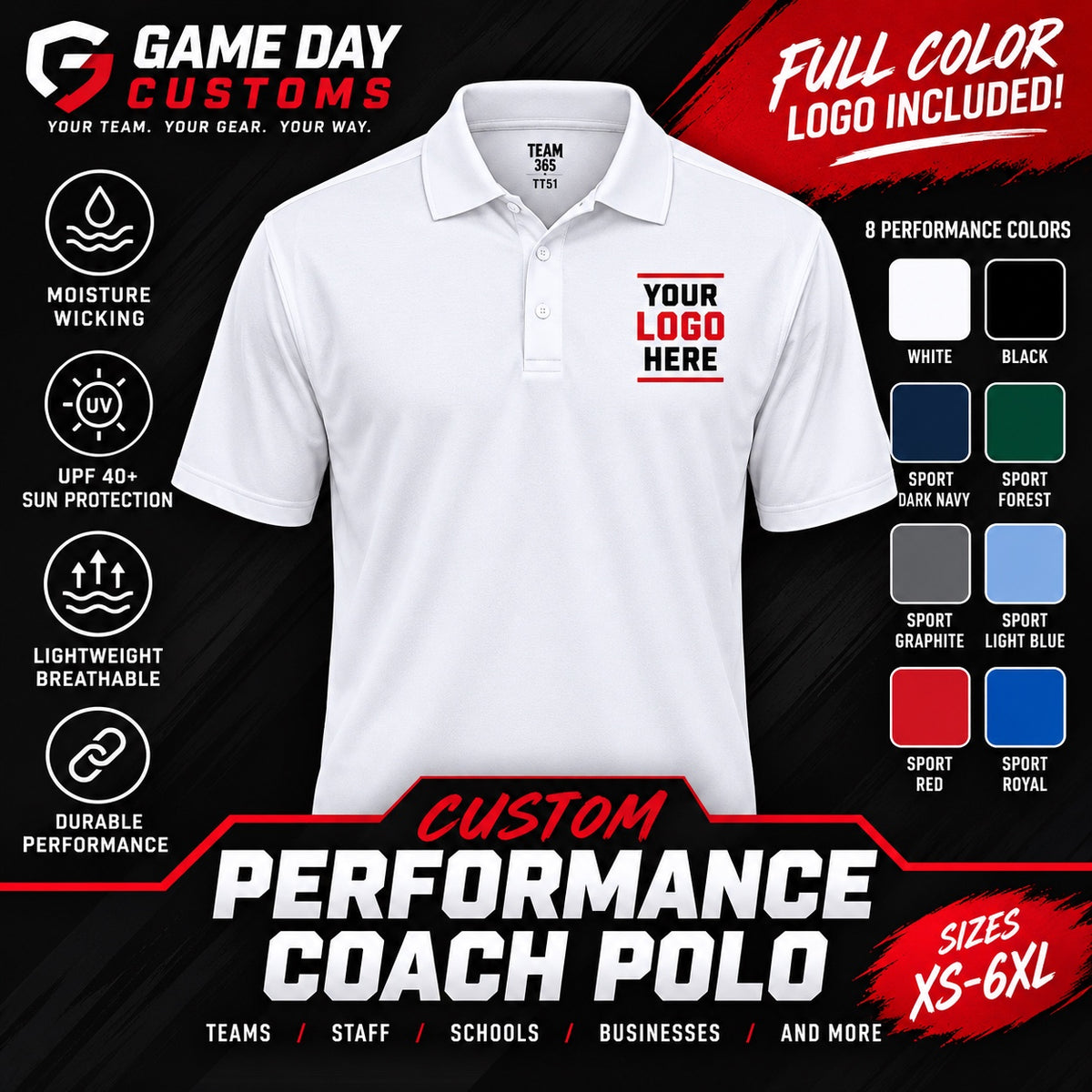 Custom Performance Coach Polo - full color logo included