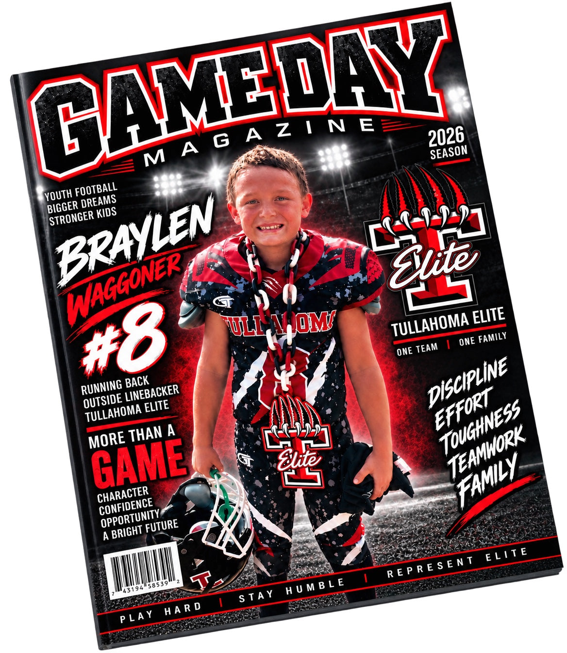 Custom Game Day Magazine cover featuring a youth athlete