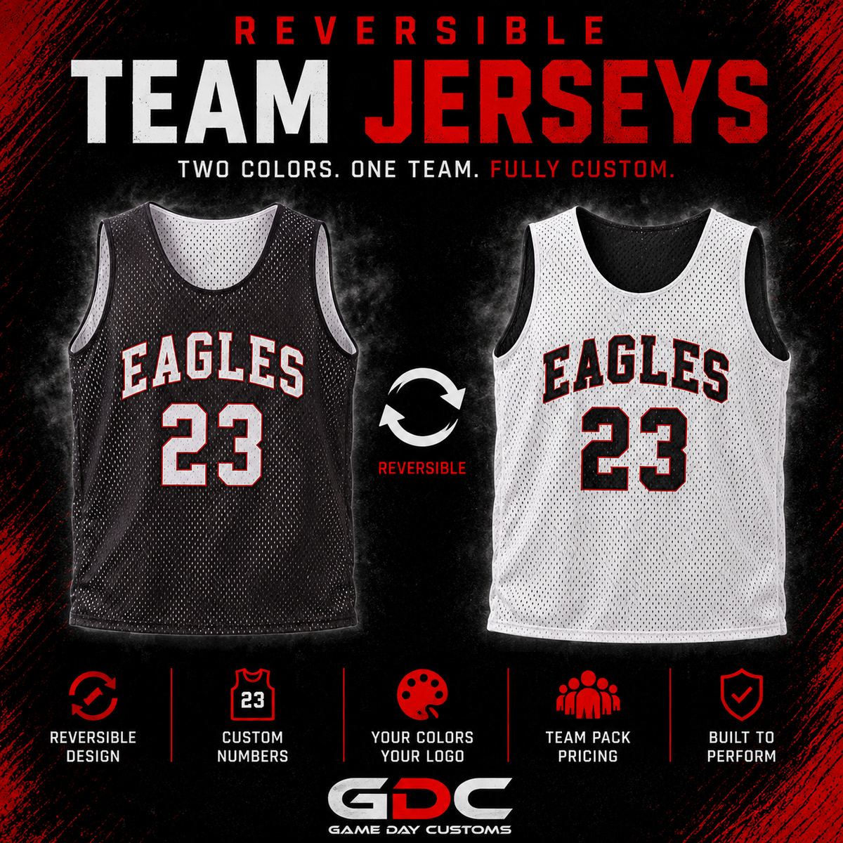 Custom reversible team jerseys - black and white team packs