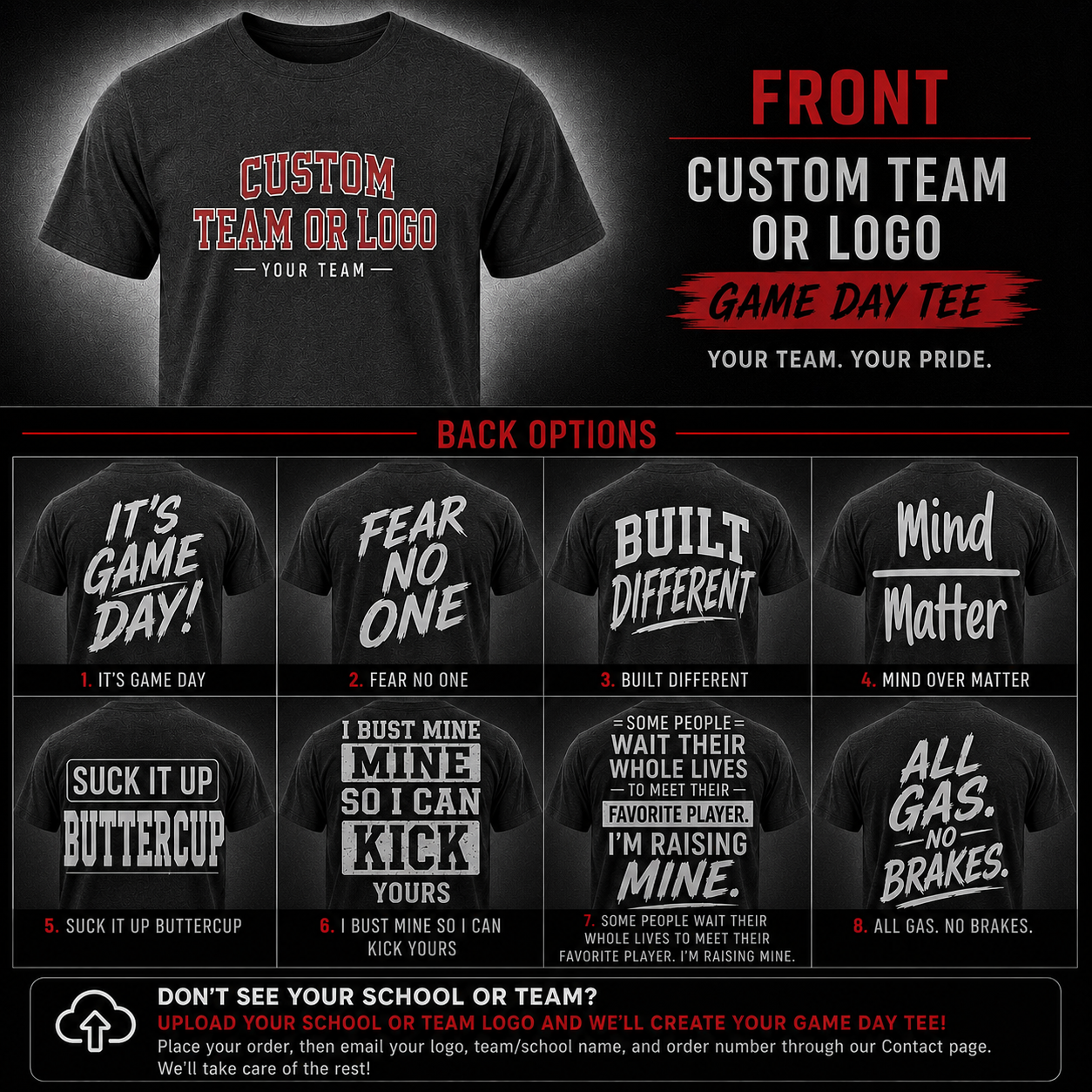 Custom School Game Day Tee with back design options