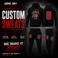 Custom sweats by Game Day Customs featuring personalized team logo and player number