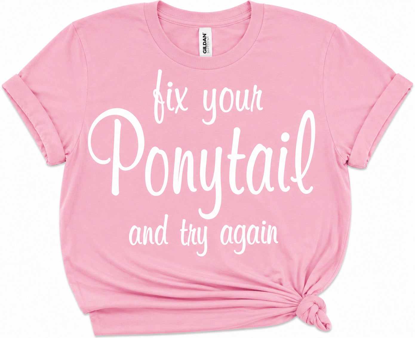 Pink Fix Your Ponytail and Try Again game day tee