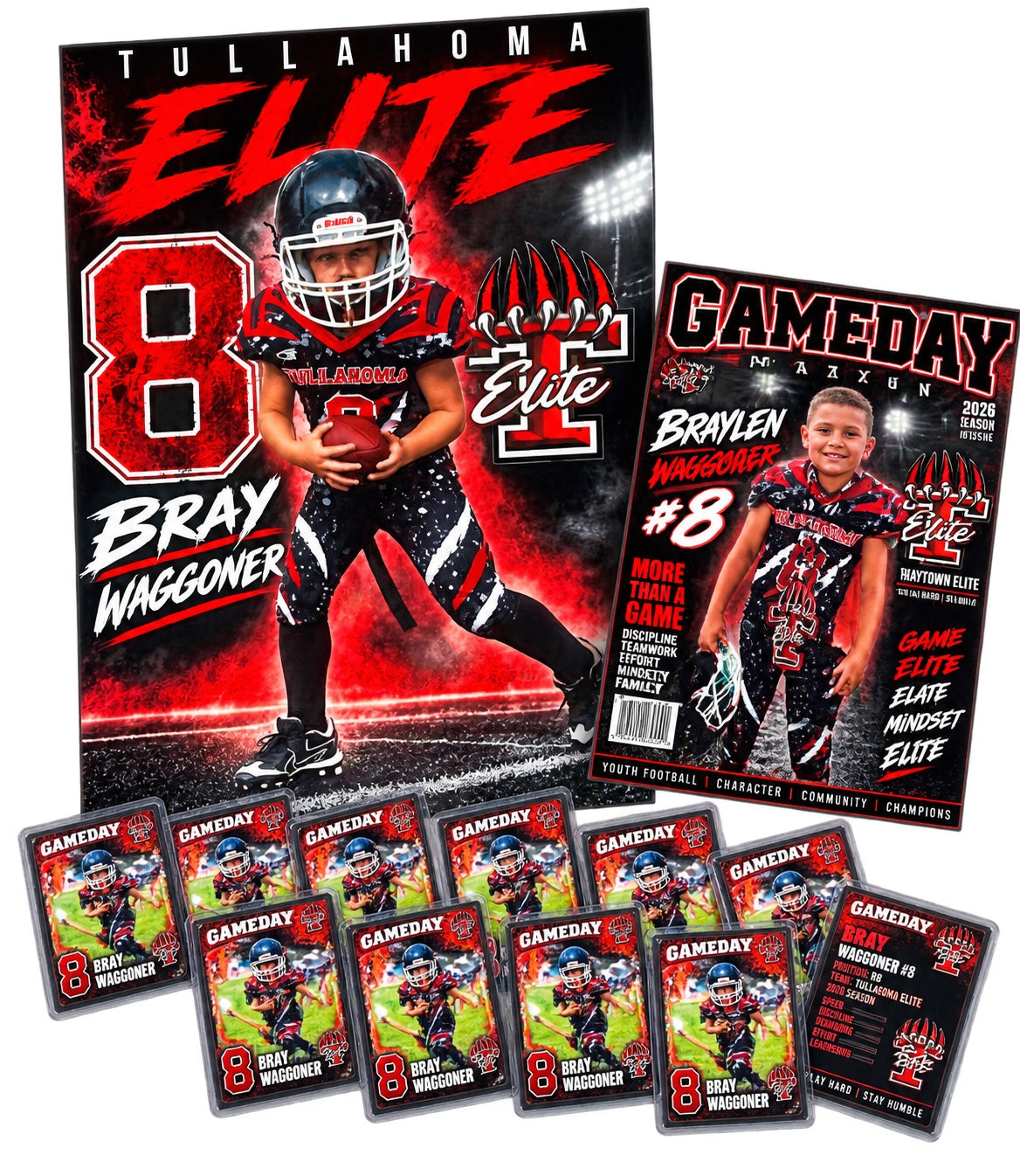 Game Day Keepsakes Pack with custom poster, magazine cover and trading cards