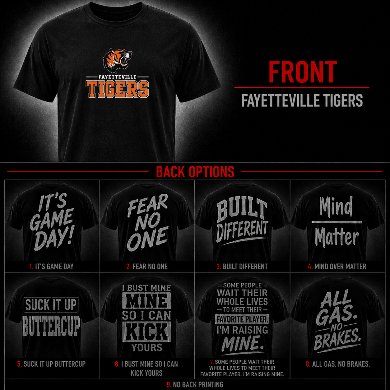 Game Day Tee Fayetteville Tigers Edition front and back options