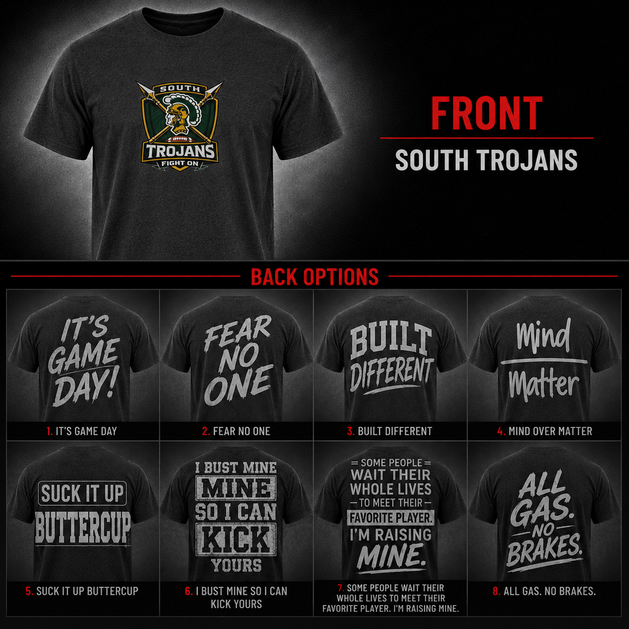 Game Day Tee South Trojans Edition front and back options