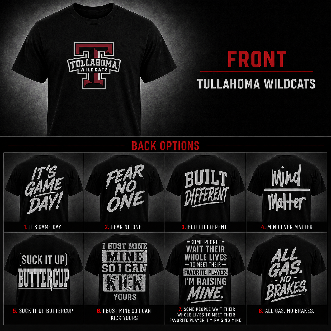 Game Day Tee Tullahoma Wildcats Edition front and back options