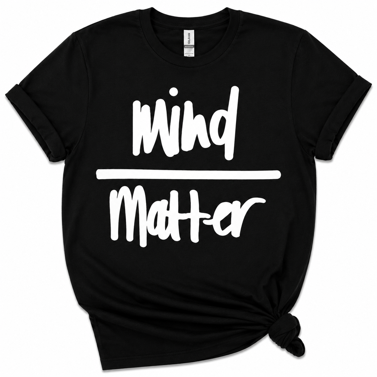 Black Mind Over Matter slogan tee