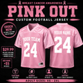 Pink Out custom football jersey with team name and player number
