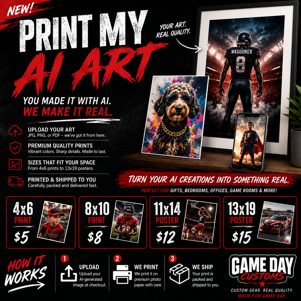 Print My AI Art by Game Day Customs square product mockup