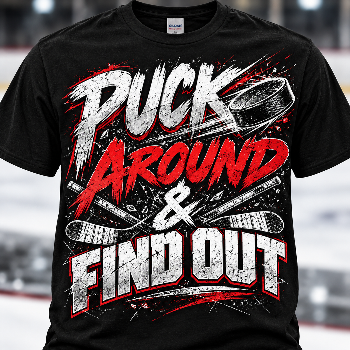 Black Puck Around and Find Out hockey T-shirt mockup