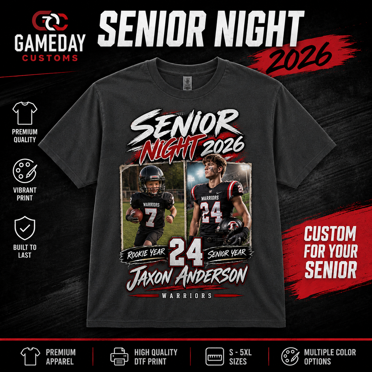 Senior Night 2026 custom player shirt with rookie year and senior year photos