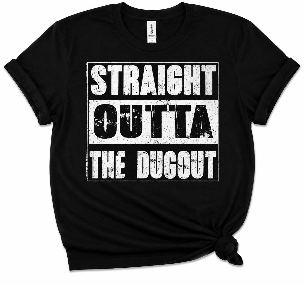 Black Straight Outta the Dugout baseball and softball game day tee