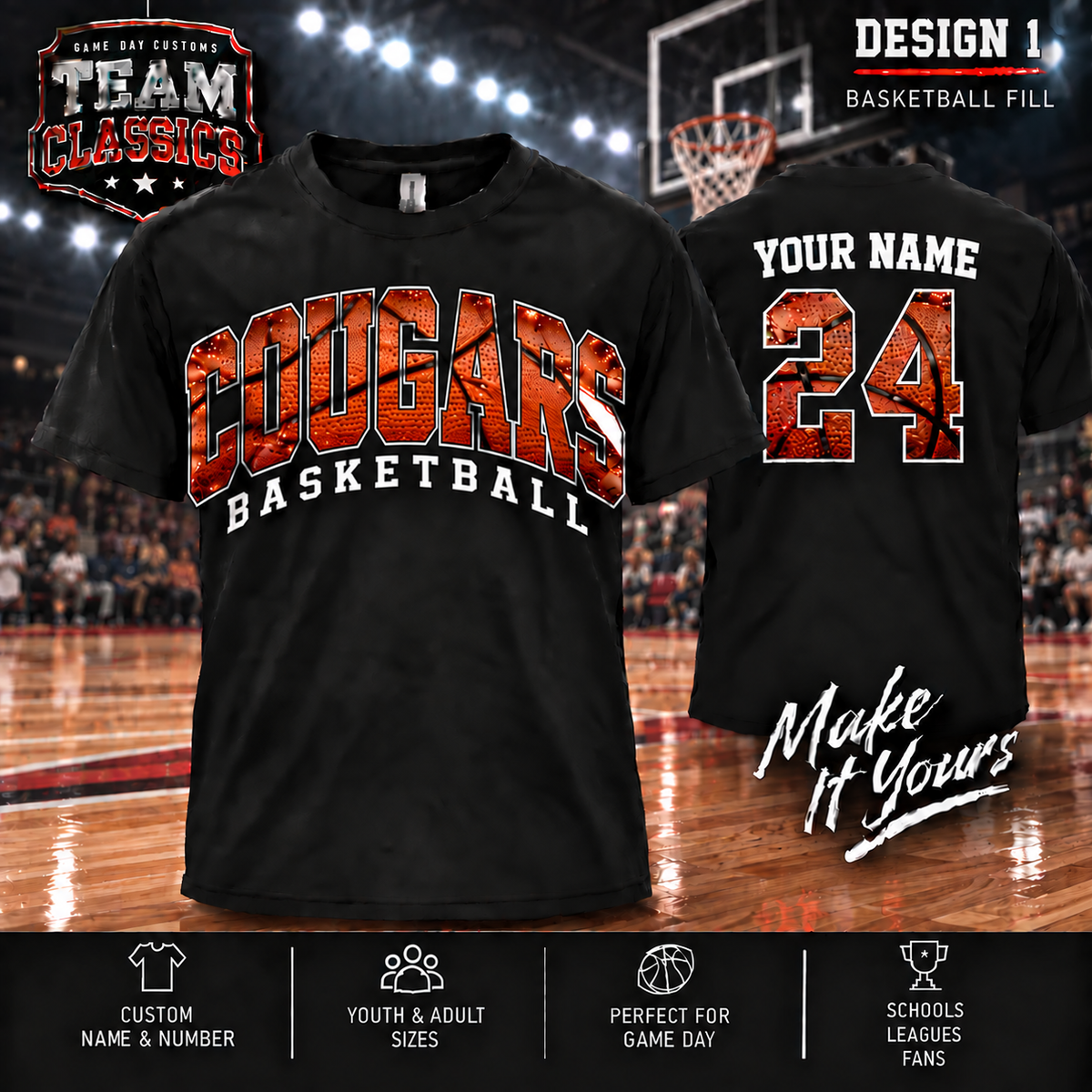 Cougars Basketball Fill personalized Team Classics shirt