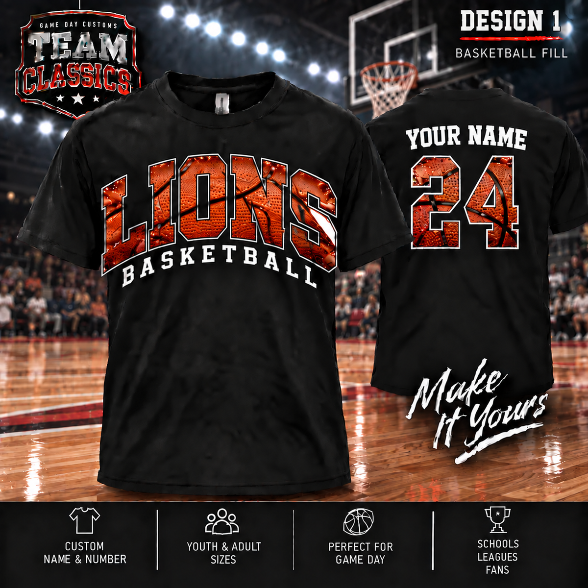 Lions Basketball Fill personalized Team Classics shirt