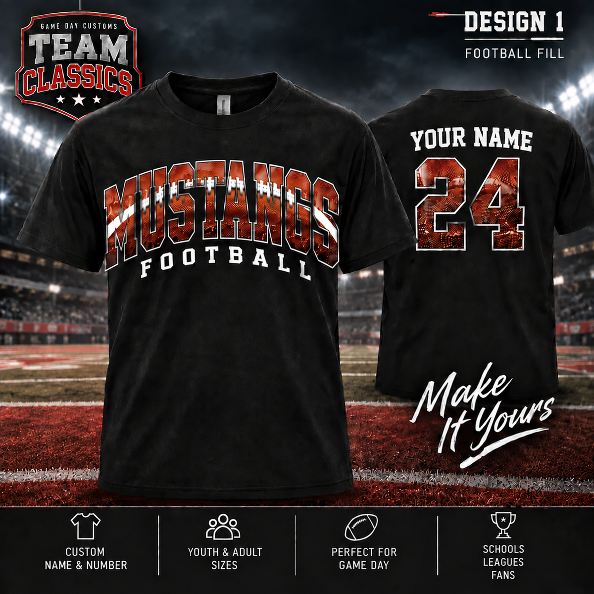 Mustangs Football Fill personalized Team Classics shirt