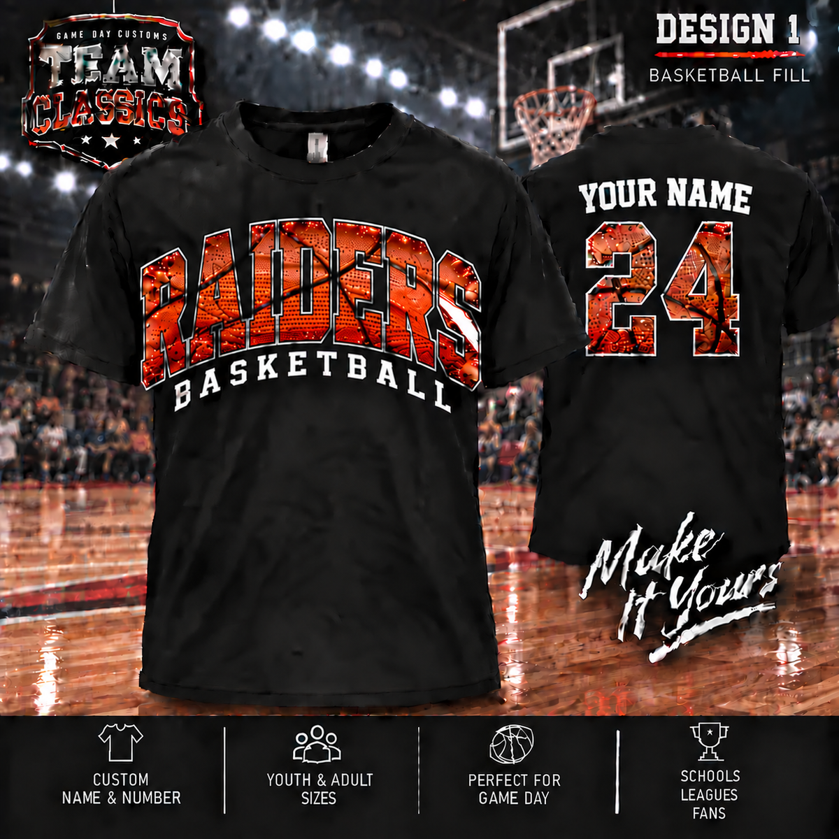 Raiders Basketball Fill personalized Team Classics shirt