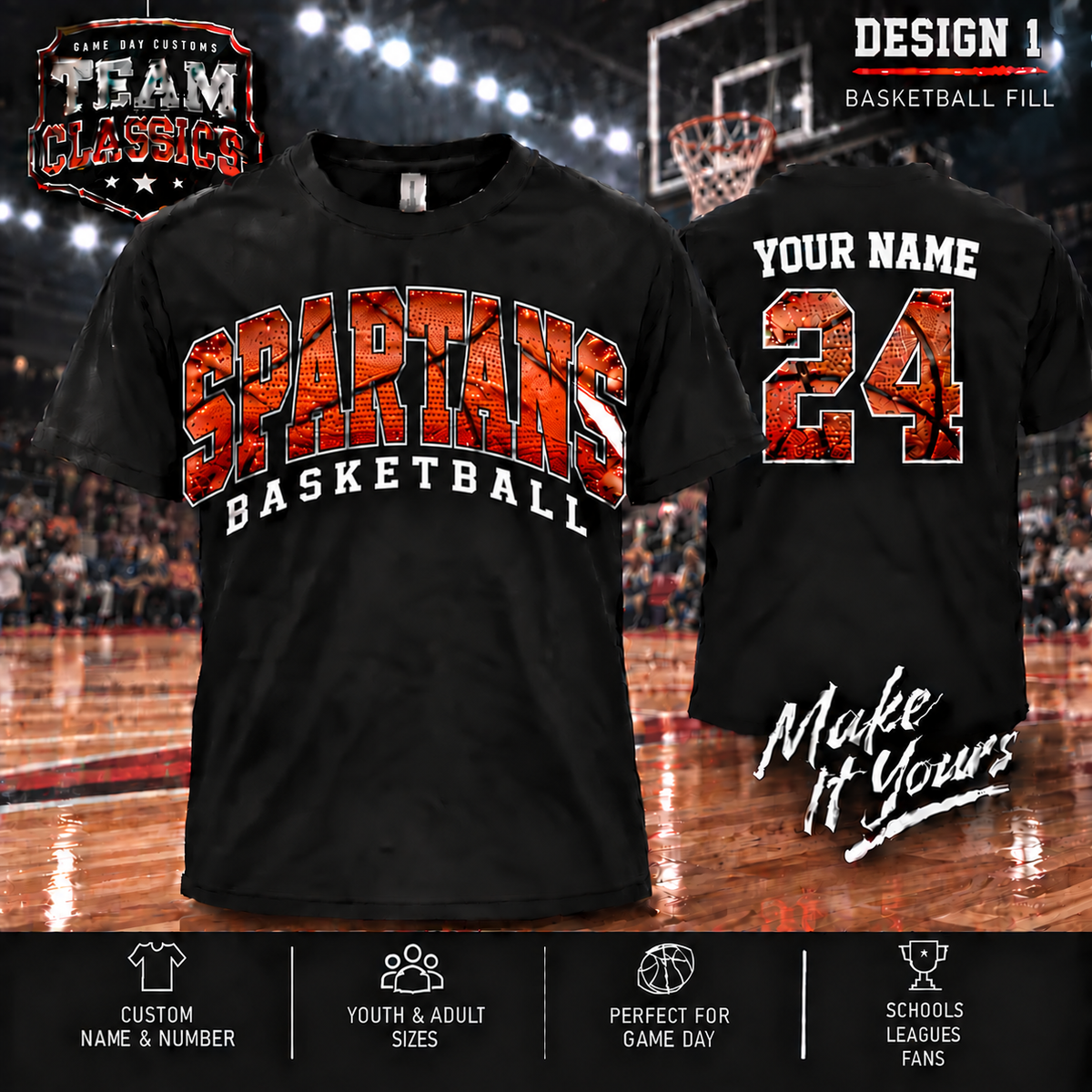 Spartans Basketball Fill personalized Team Classics shirt