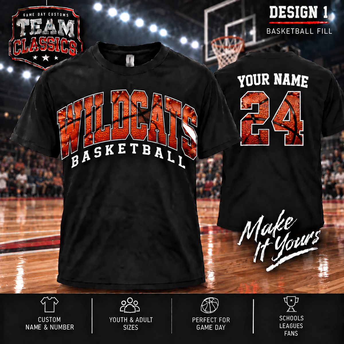Wildcats Basketball Fill personalized Team Classics shirt