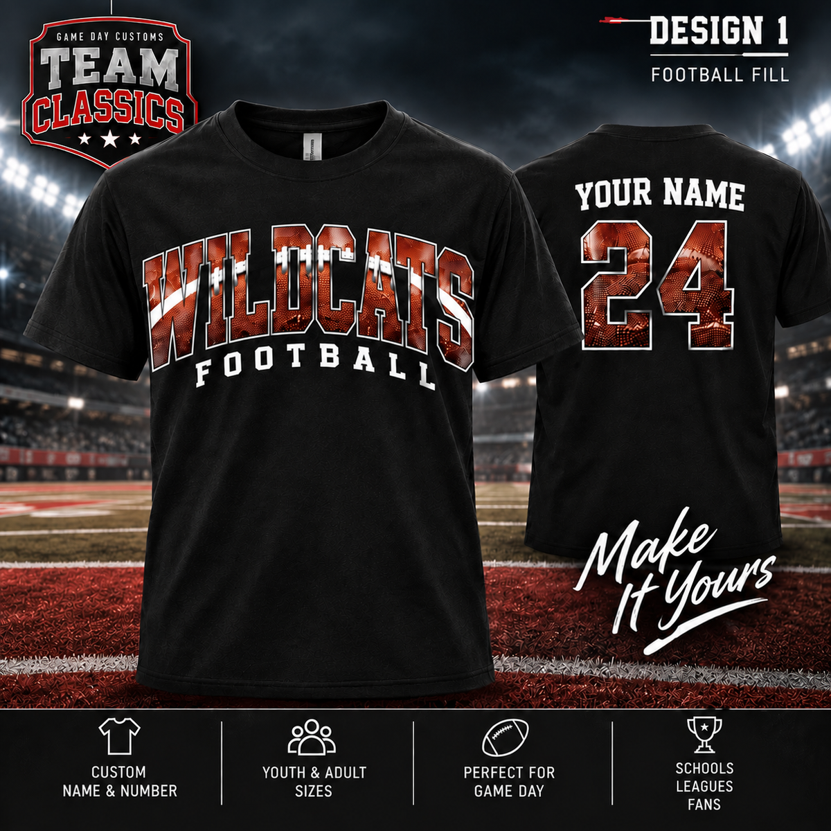 Wildcats Football Fill personalized Team Classics shirt