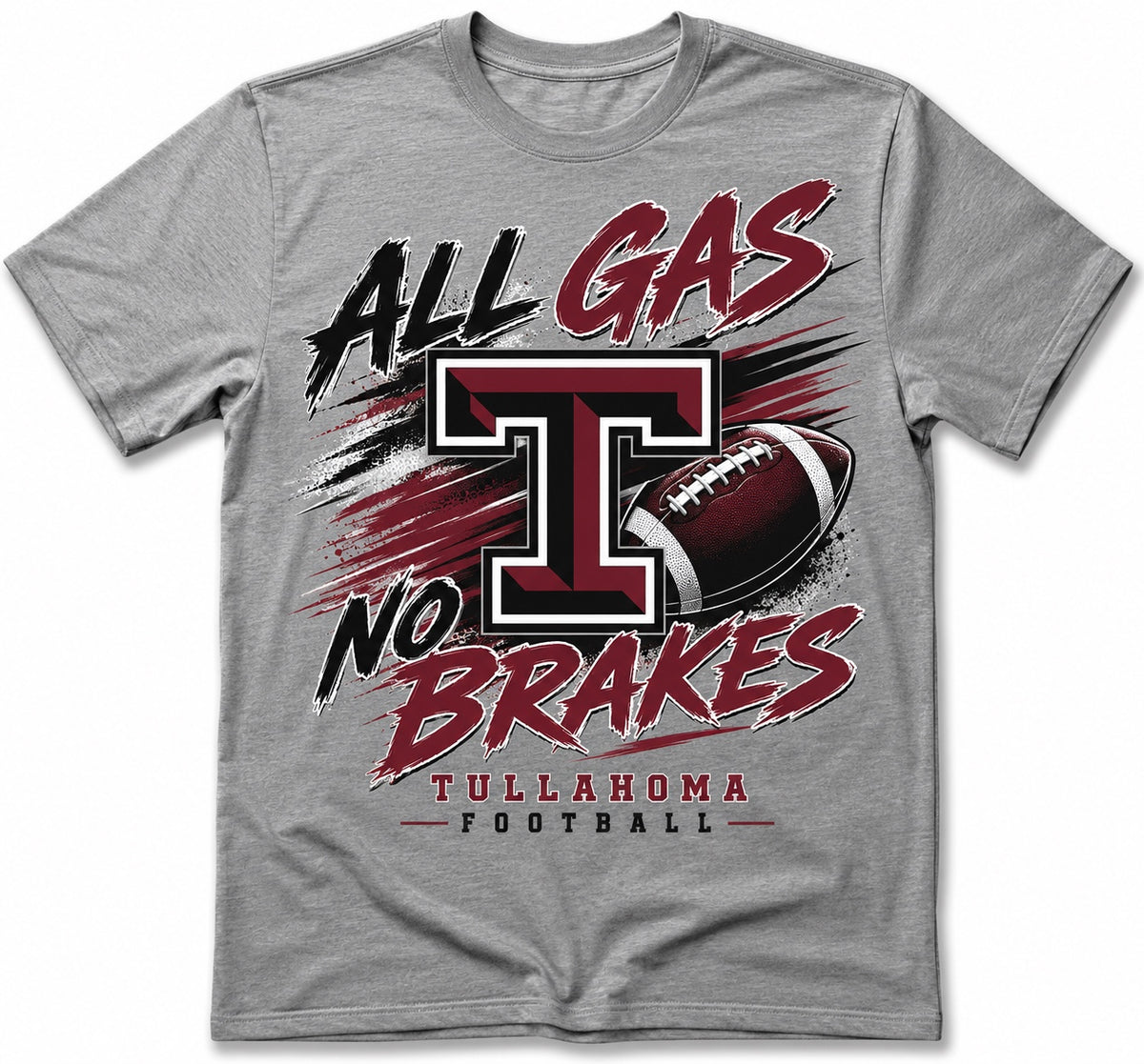 Tullahoma Football All Gas No Brakes gray t-shirt
