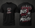 Tullahoma Elite Bust Them in the Mouth black shirt front and back mockup