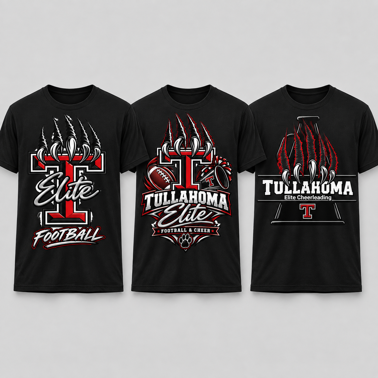 Tullahoma Elite official football, football and cheer, and cheerleading shirt designs