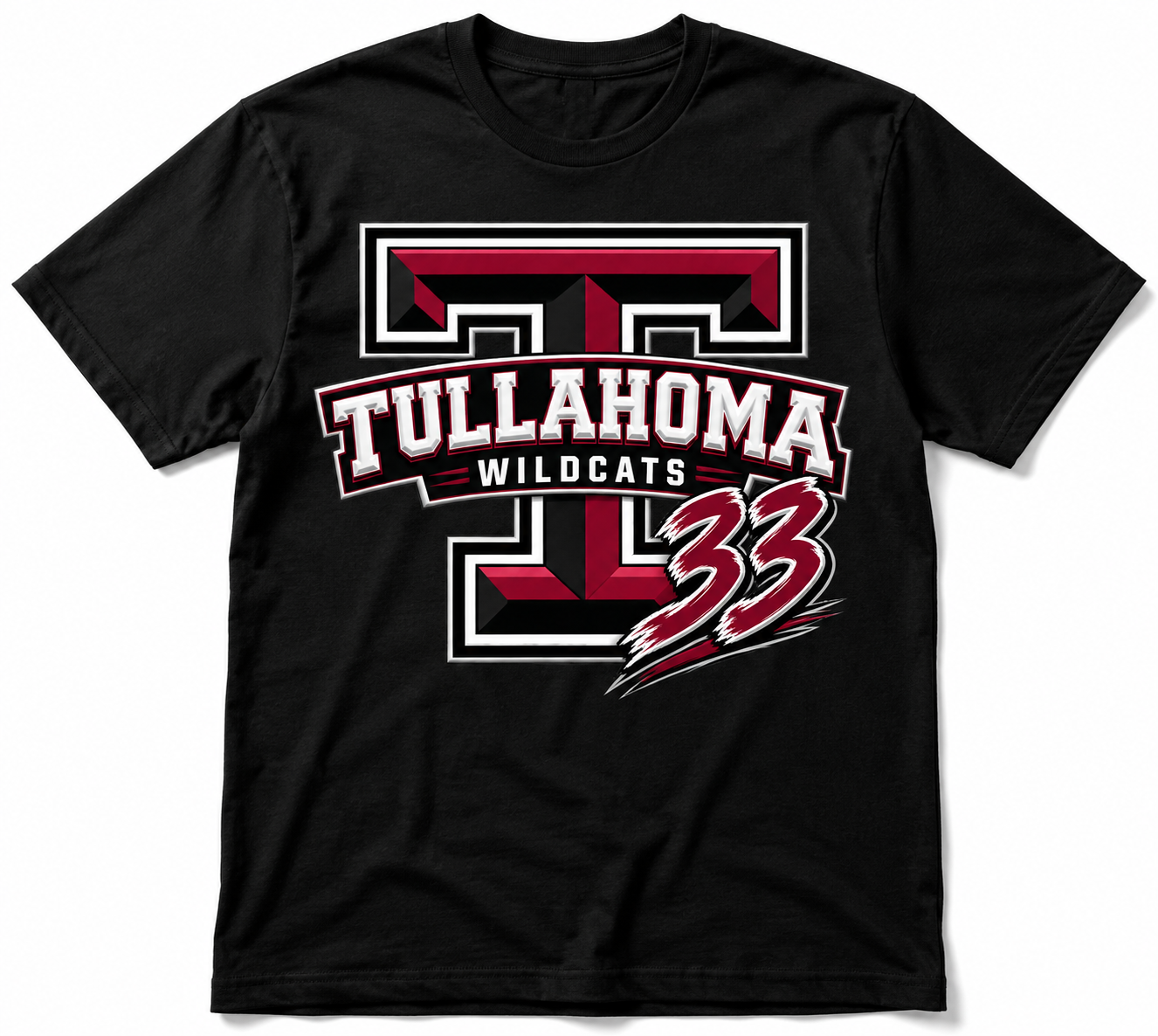Tullahoma Wildcats personalized player number black shirt mockup