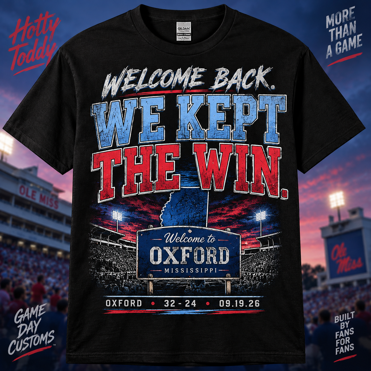 Welcome Back We Kept the Win Oxford football black T-shirt mockup